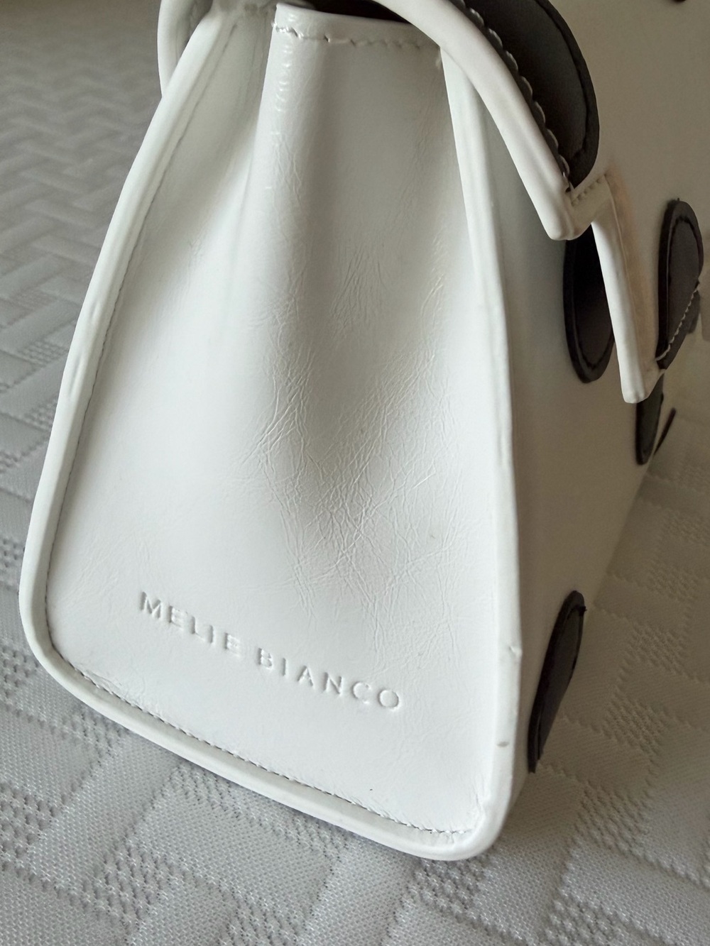 Melie Bianco White Top-Handle Satchel with Black Polka Dots - Picture 7 of 7